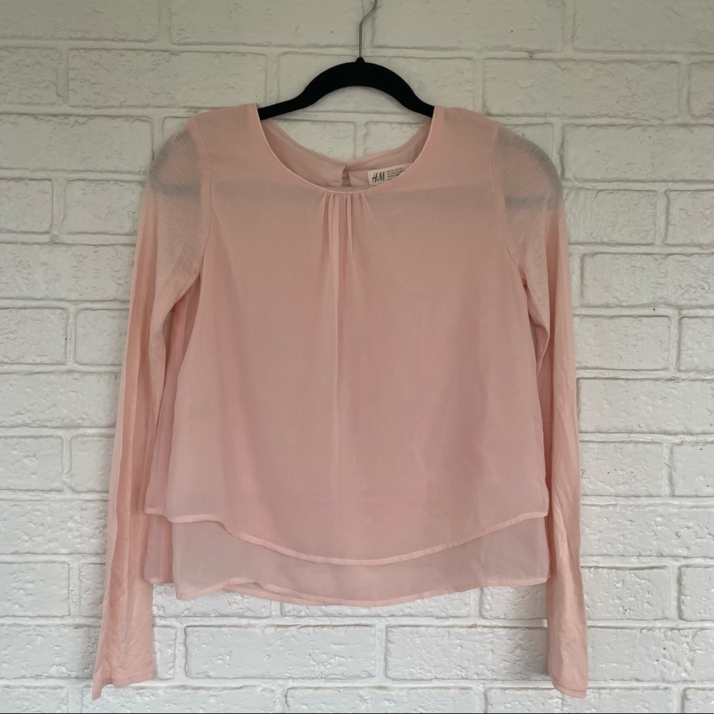 H&M blush pink 2 tier long sleeve tee shirt size 11-12